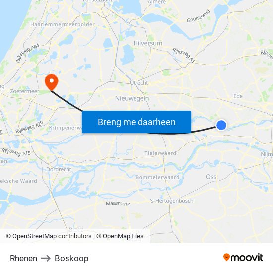 Rhenen to Boskoop map