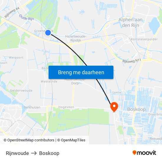 Rijnwoude to Boskoop map