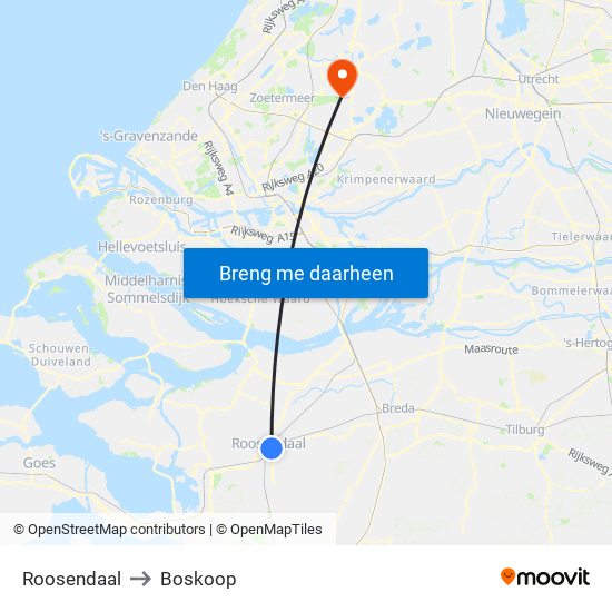 Roosendaal to Boskoop map