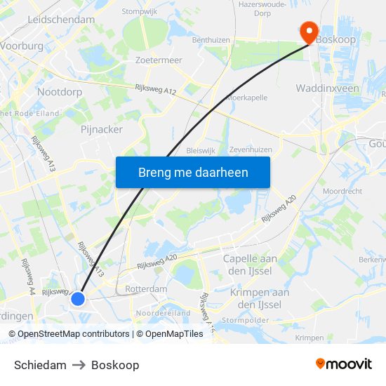 Schiedam to Boskoop map