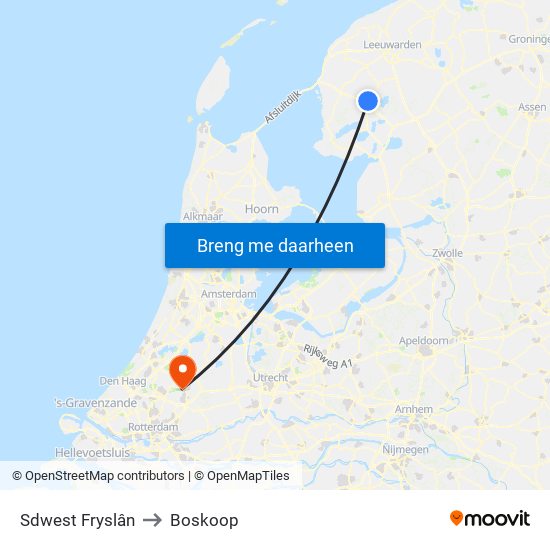 Sdwest Fryslân to Boskoop map