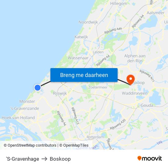 'S-Gravenhage to Boskoop map