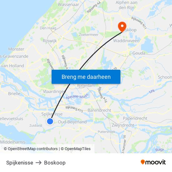 Spijkenisse to Boskoop map