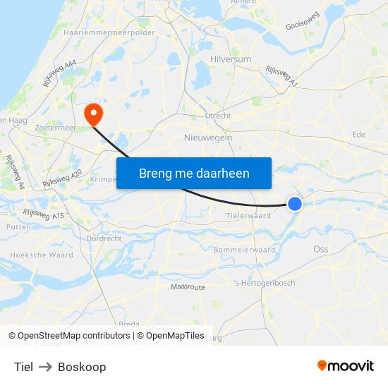 Tiel to Boskoop map