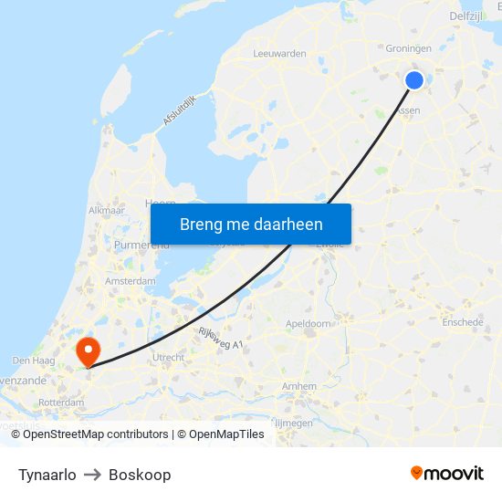 Tynaarlo to Boskoop map