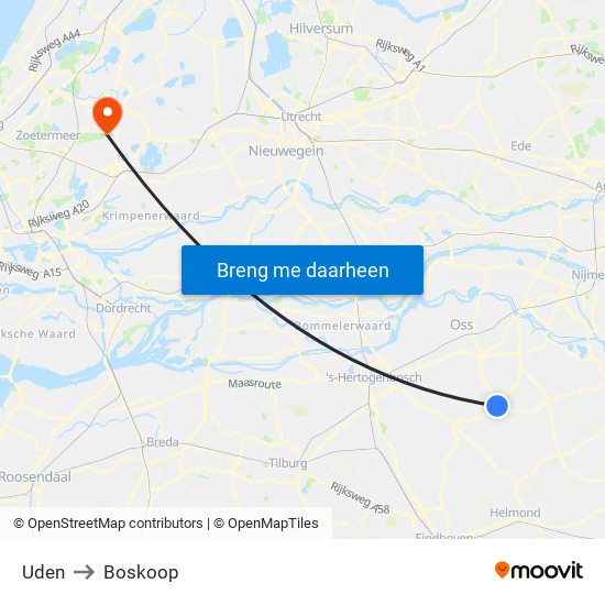 Uden to Boskoop map