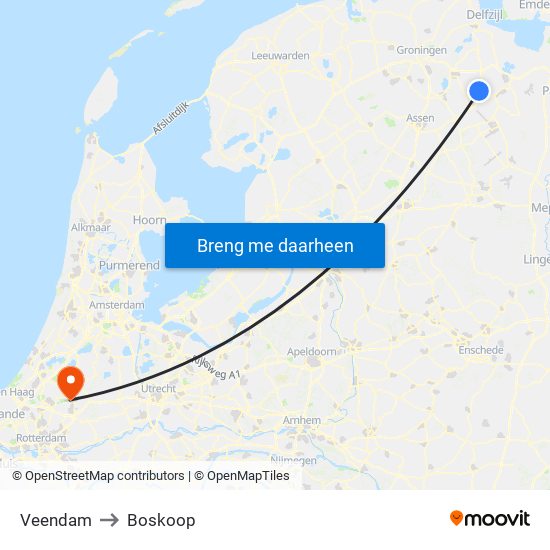 Veendam to Boskoop map