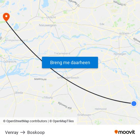 Venray to Boskoop map