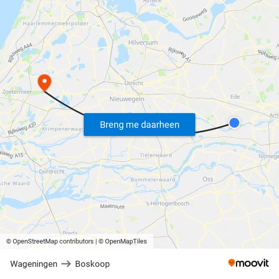 Wageningen to Boskoop map