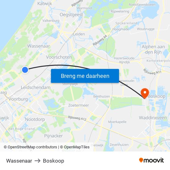 Wassenaar to Boskoop map