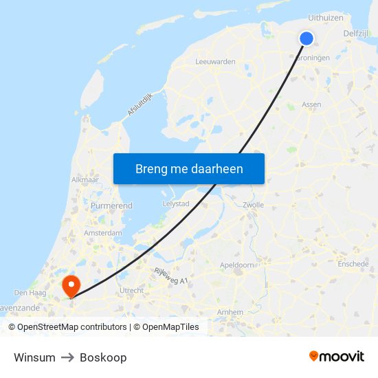 Winsum to Boskoop map