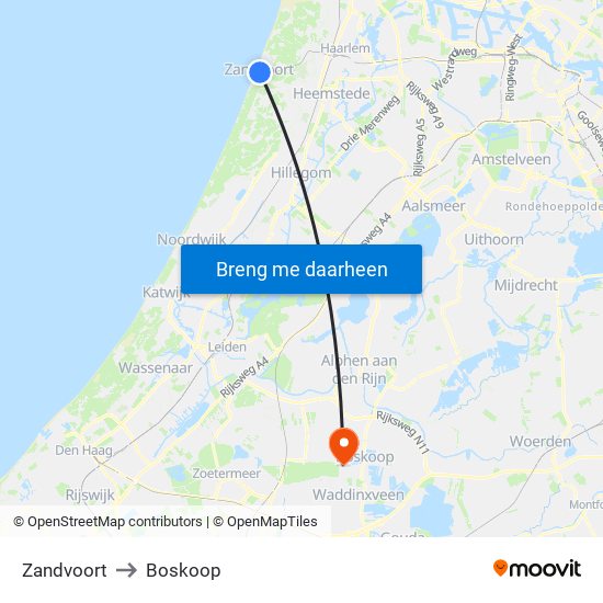 Zandvoort to Boskoop map