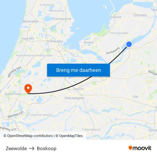Zeewolde to Boskoop map