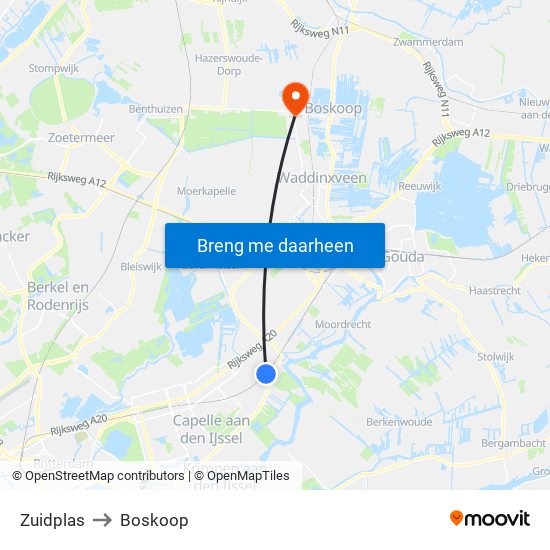 Zuidplas to Boskoop map