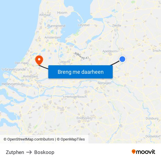 Zutphen to Boskoop map