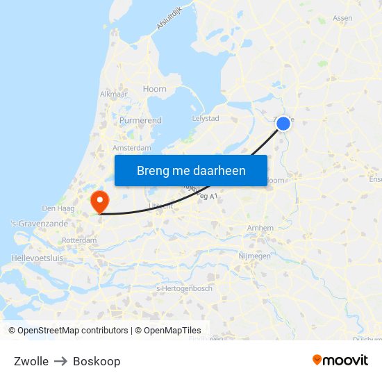 Zwolle to Boskoop map