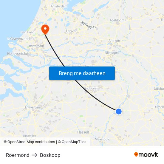 Roermond to Boskoop map