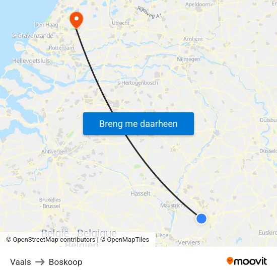 Vaals to Boskoop map