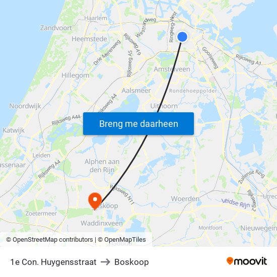 1e Con. Huygensstraat to Boskoop map