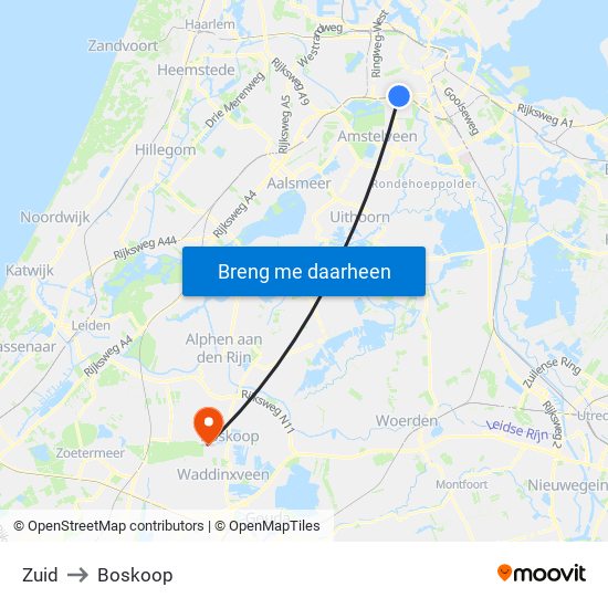 Zuid to Boskoop map