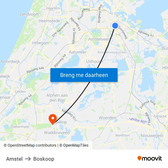 Amstel to Boskoop map