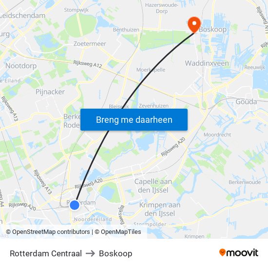 Rotterdam Centraal to Boskoop map