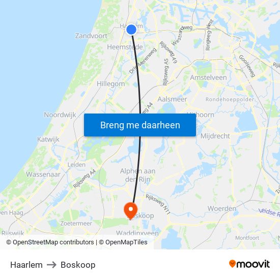 Haarlem to Boskoop map