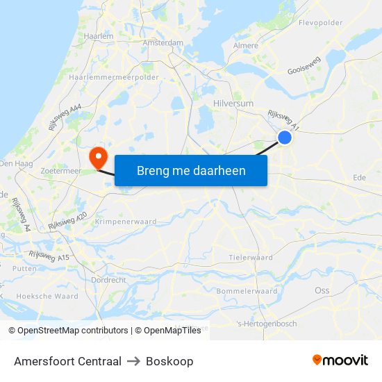 Amersfoort Centraal to Boskoop map