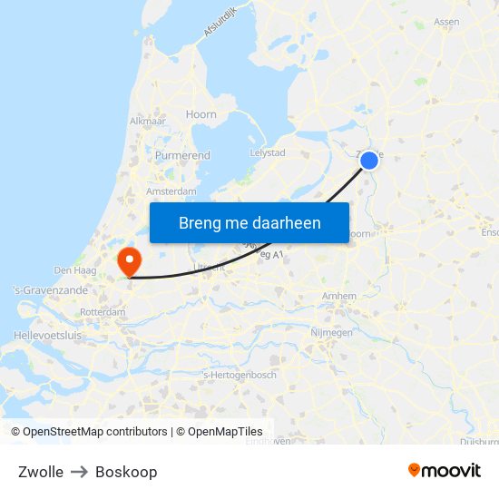 Zwolle to Boskoop map