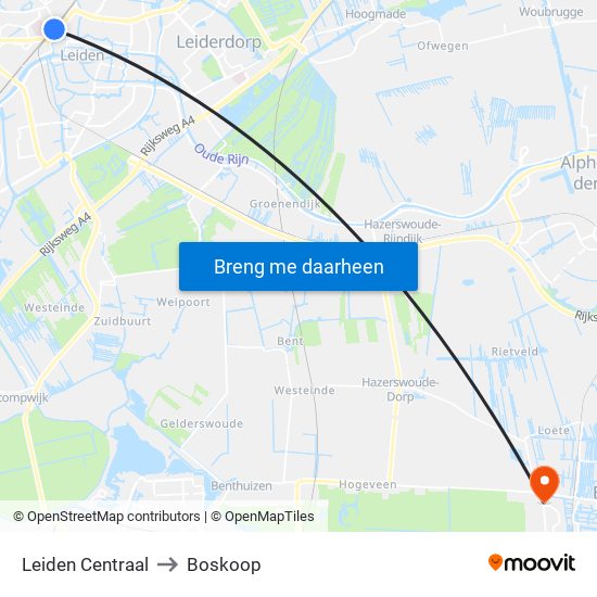 Leiden Centraal to Boskoop map