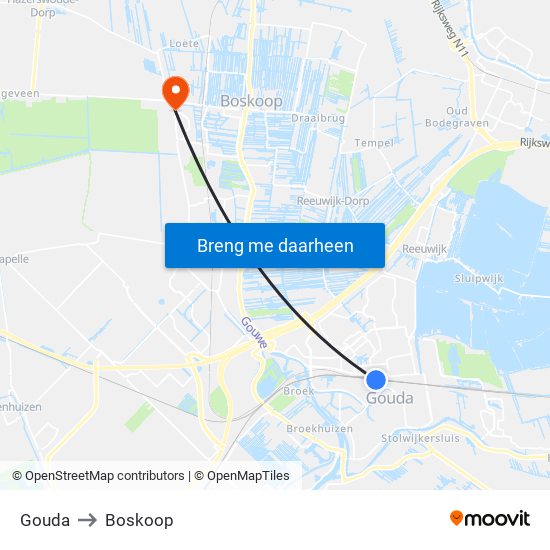 Gouda to Boskoop map