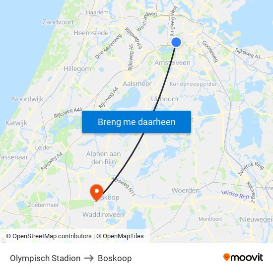 Olympisch Stadion to Boskoop map