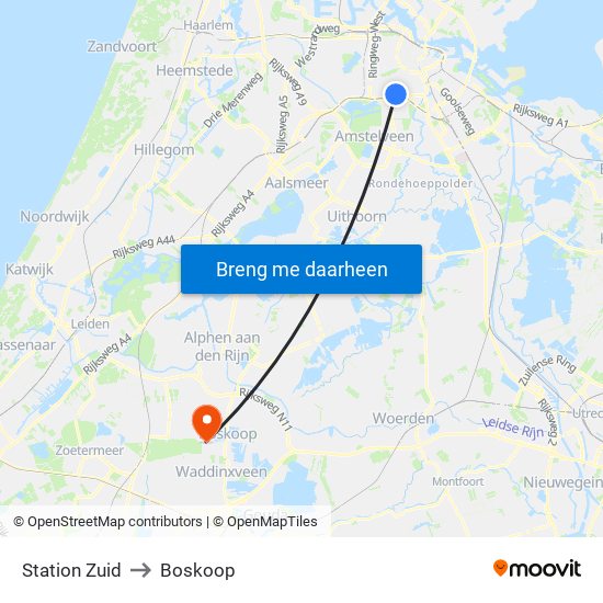 Station Zuid to Boskoop map