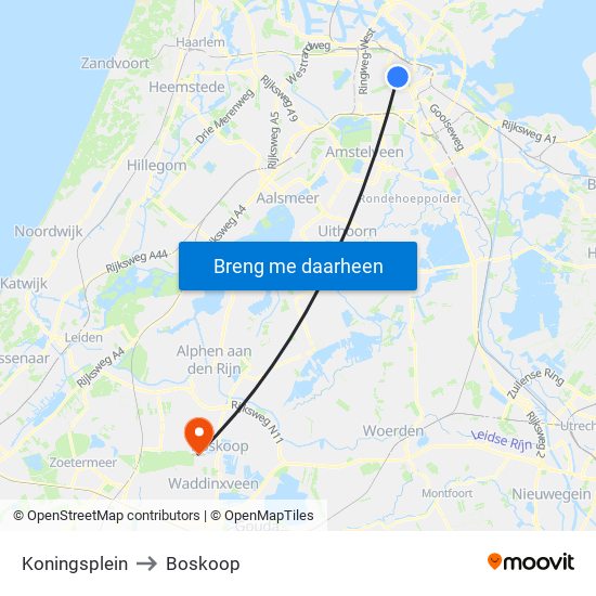Koningsplein to Boskoop map