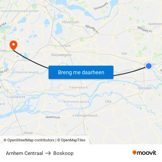 Arnhem Centraal to Boskoop map