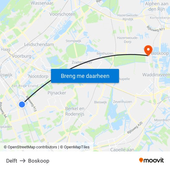 Delft to Boskoop map
