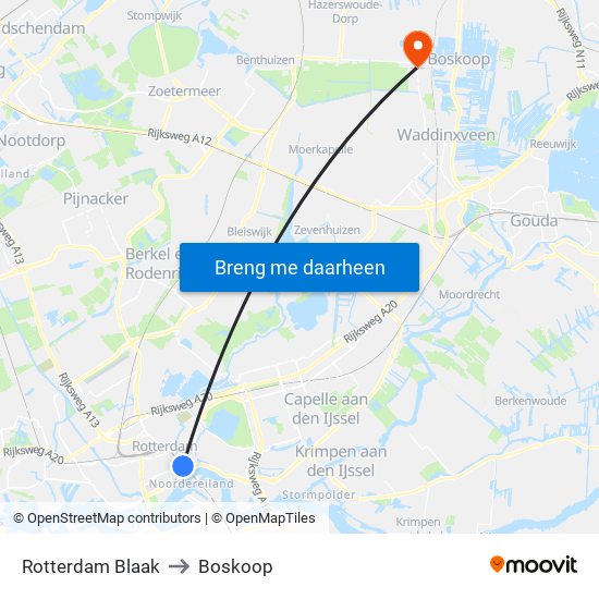 Rotterdam Blaak to Boskoop map