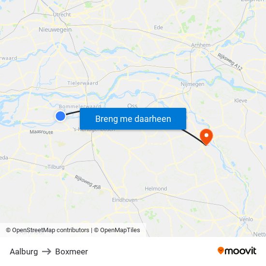 Aalburg to Boxmeer map