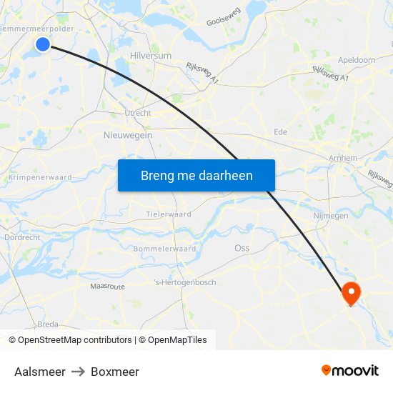 Aalsmeer to Boxmeer map