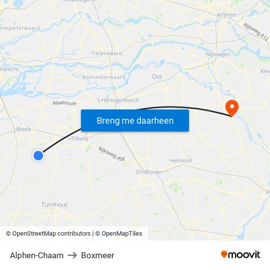 Alphen-Chaam to Boxmeer map