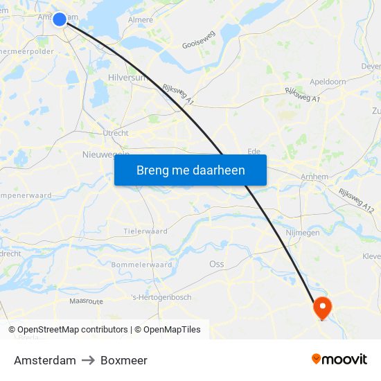 Amsterdam to Boxmeer map