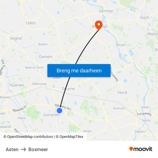 Asten to Boxmeer map