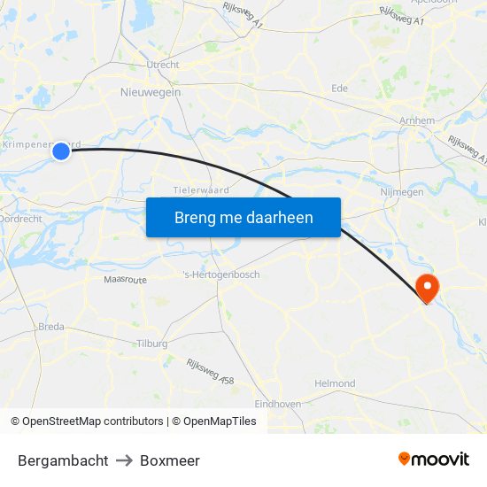 Bergambacht to Boxmeer map