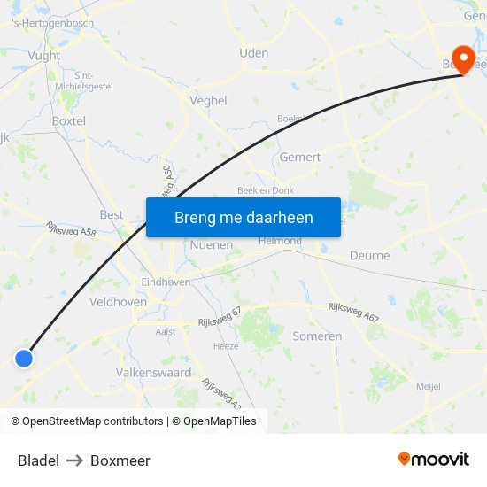 Bladel to Boxmeer map