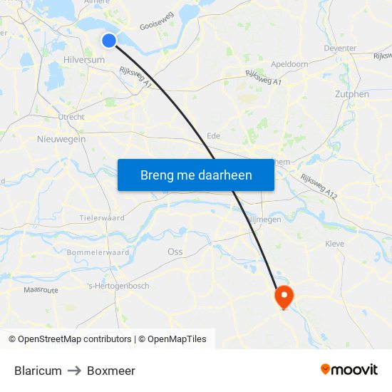 Blaricum to Boxmeer map