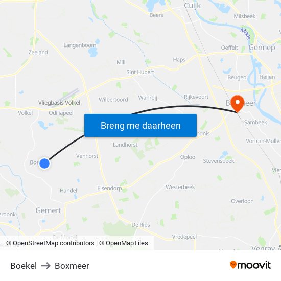 Boekel to Boxmeer map