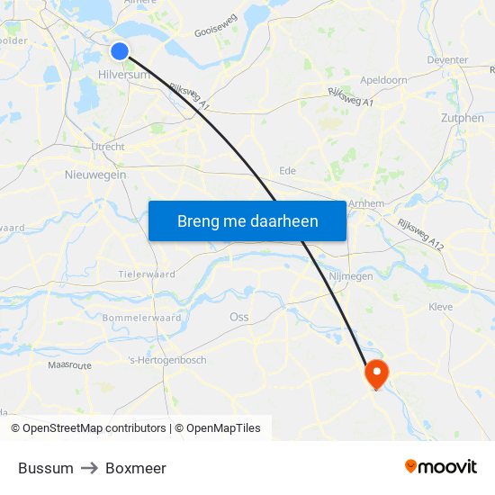 Bussum to Boxmeer map