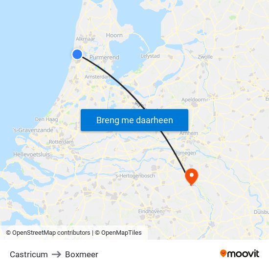 Castricum to Boxmeer map