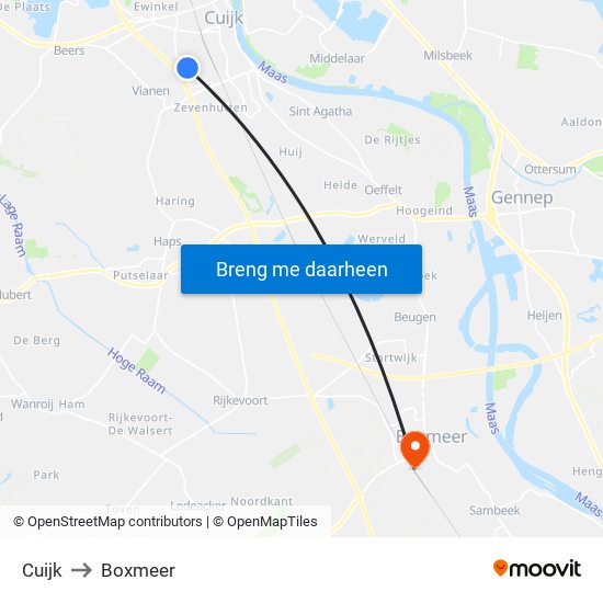 Cuijk to Boxmeer map