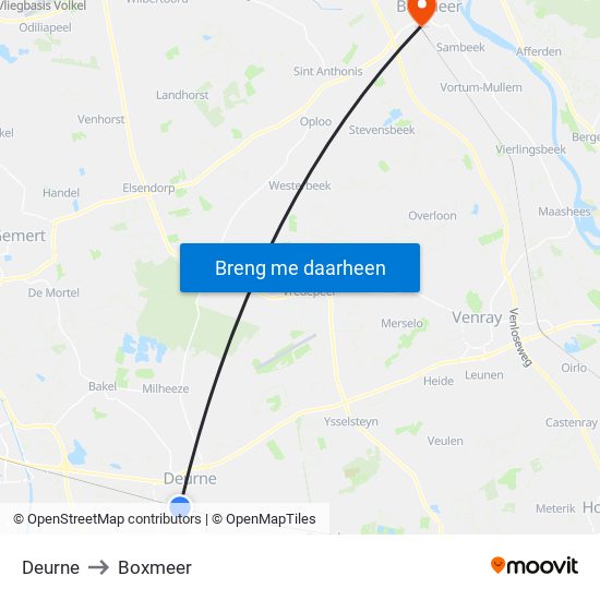 Deurne to Boxmeer map